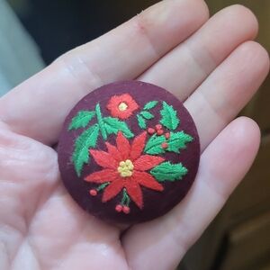 Vintage Christmas Poinsettia Sewn Brooch